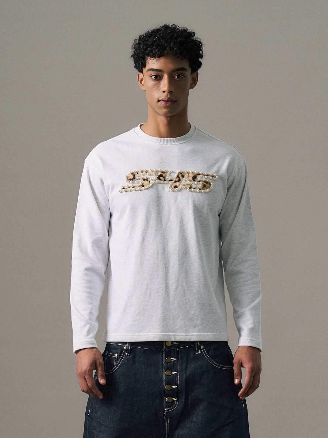 S45 Leopard Patch Pearl Logo Long Sleeve Tee | Face 3 Face