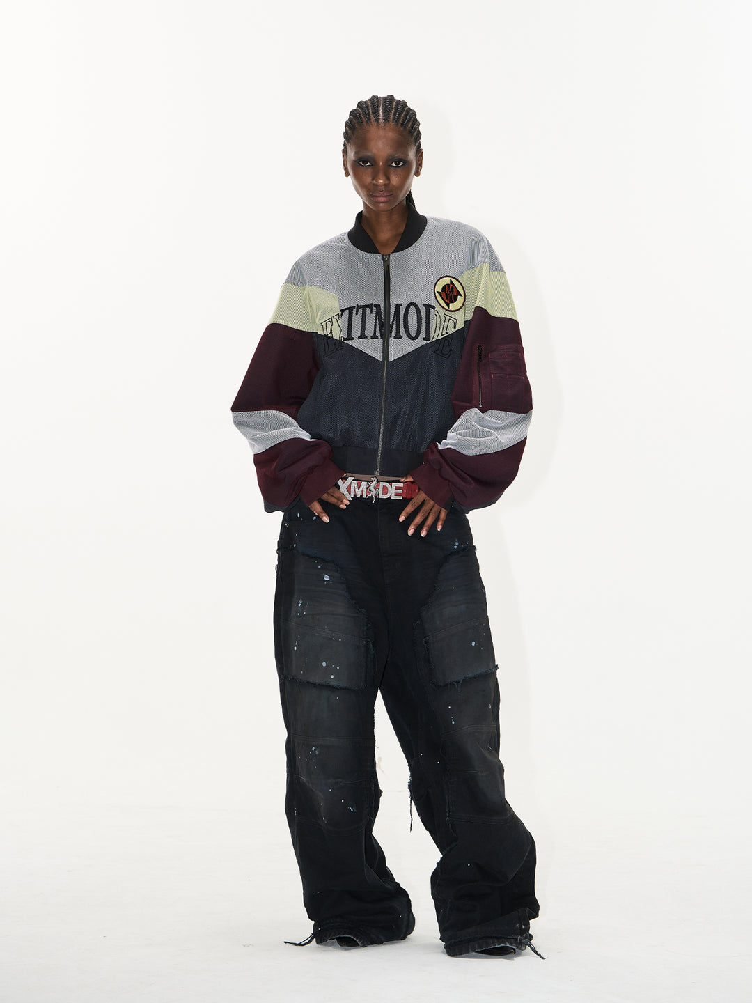 BLIND NO PLAN Mesh Double-Layer Contrast Badge MA-1 Jacket | Face 3 Face