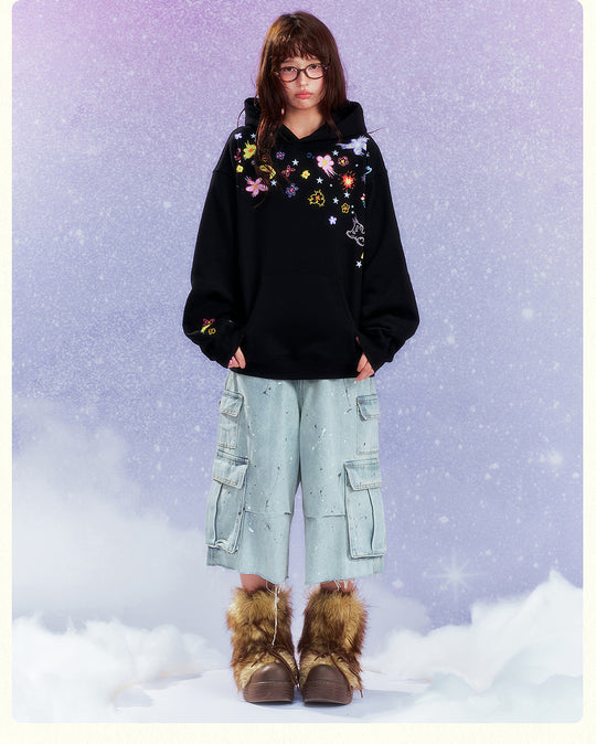 MEDM Graffiti Flower Print Hoodie | Face 3 Face