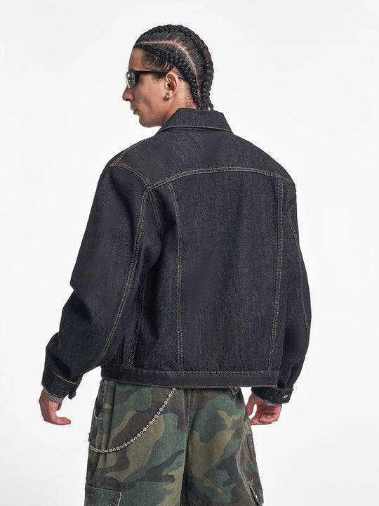F3F Select Orange Stitching Black Denim Jacket | Face 3 Face