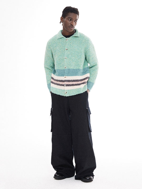 EMPTY REFERENCE Green Striped Wool Knit Cardigan | Face 3 Face