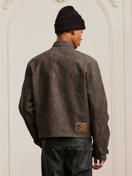 YADcrew Washed PU Leather Racing Jacket | Face 3 Face