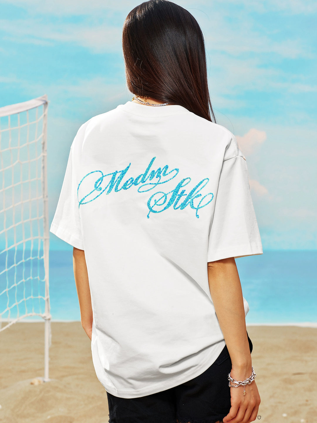 MEDM x STK Sequins Embroidered Logo Tee | Face 3 Face