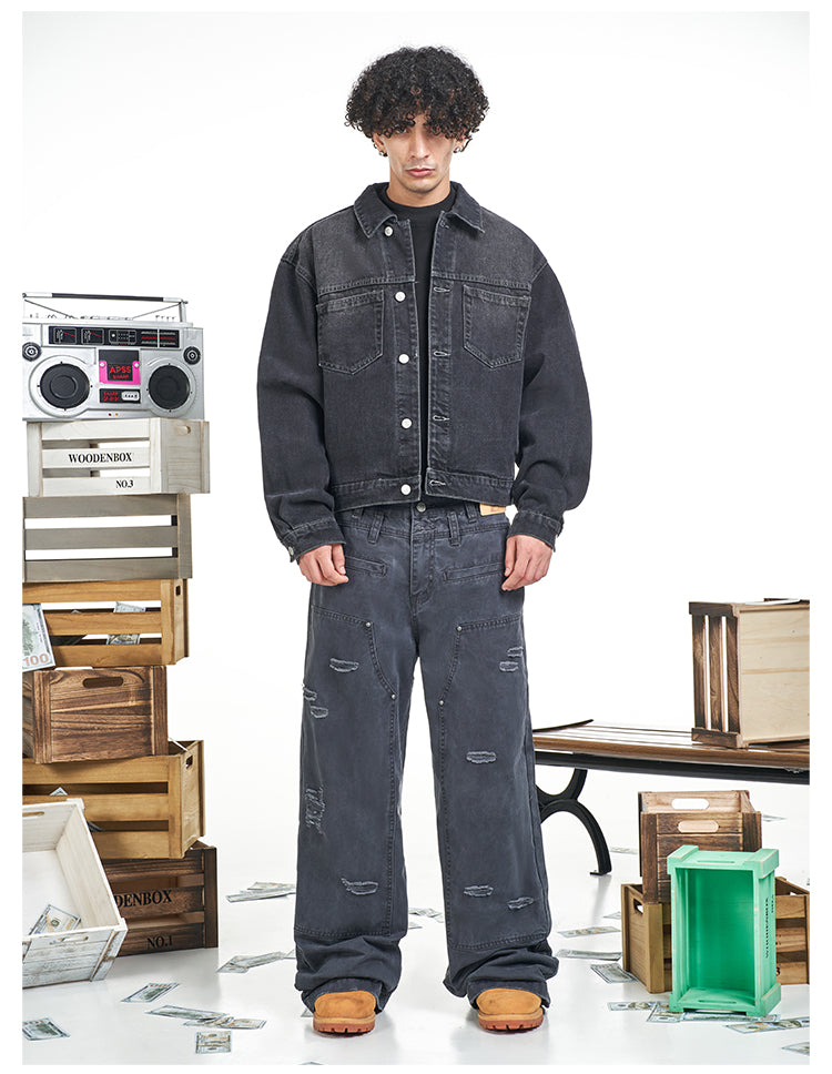 F3F Select Destroyed Double Knee Gray Baggy Jeans | Face 3 Face