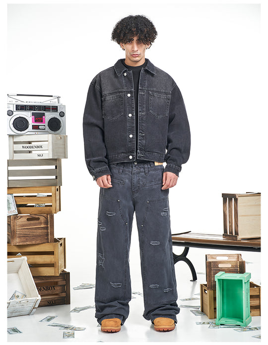 F3F Select Destroyed Double Knee Gray Baggy Jeans | Face 3 Face