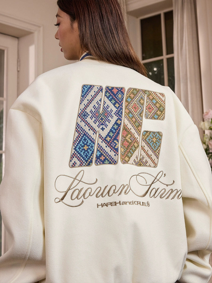 Harsh and Cruel Ethnic Pattern Patch Embroidered Varsity Jacket | Face 3 Face