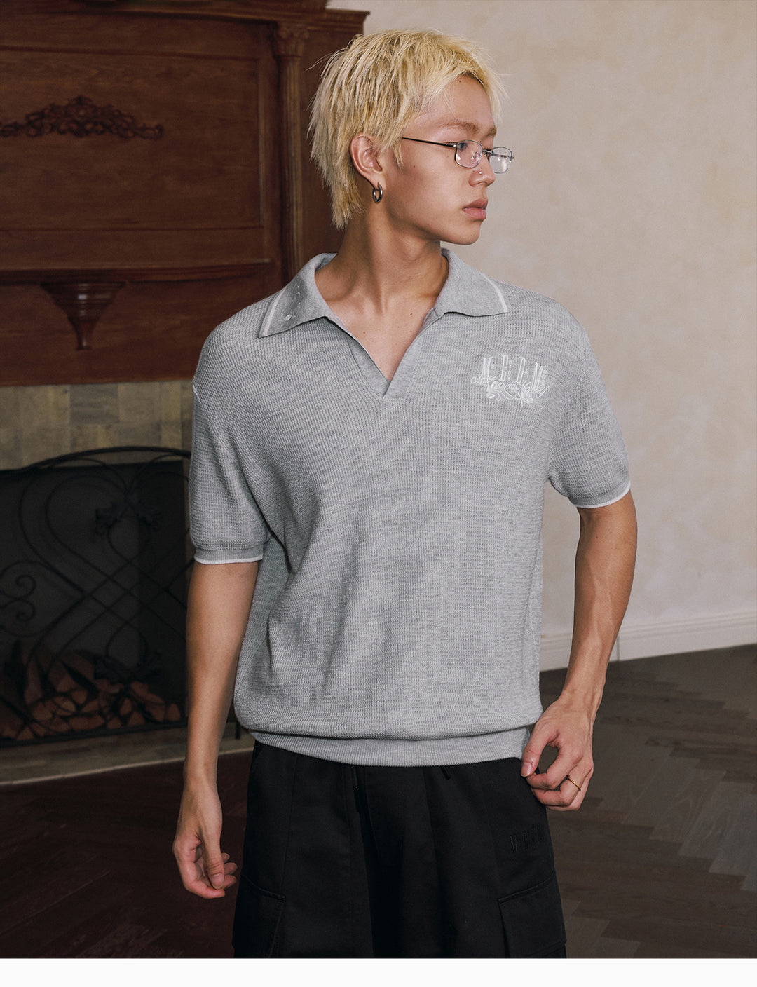 MEDM Rose Embroidered Waffle Knit Polo | Face 3 Face