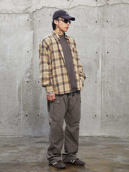 F2CE Khaki Plaid Long Sleeved Shirt