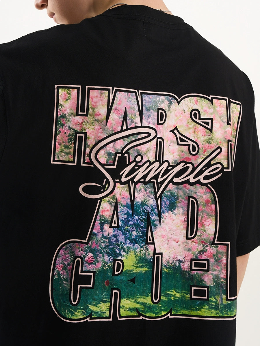 Harsh and Cruel Font Art Oil Painting Floral Tee