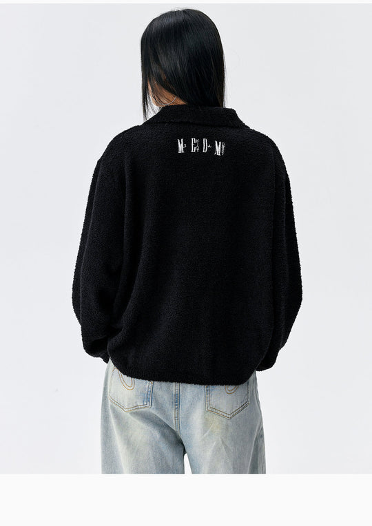 MEDM Coral Fleece Knit Long Sleeve Polo | Face 3 Face