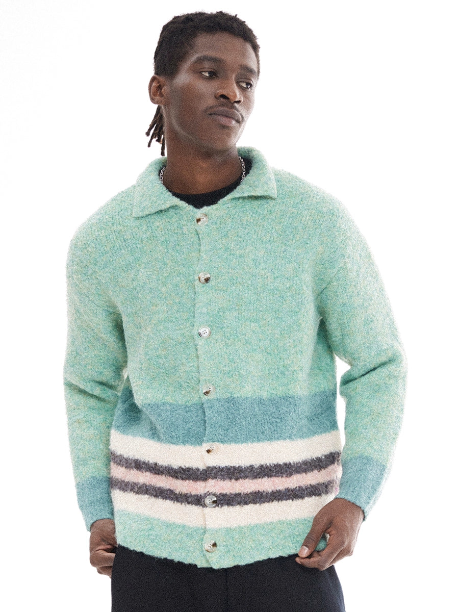 EMPTY REFERENCE Green Striped Wool Knit Cardigan | Face 3 Face