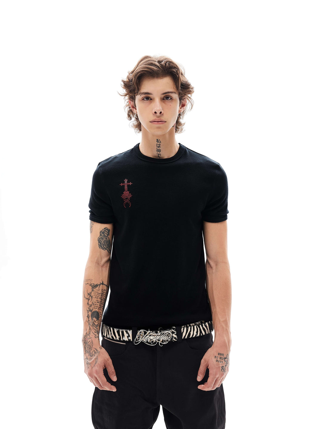 KARMANISTIC Cross Letter Print Slim Fit Short Sleeve Tee | Face 3 Face
