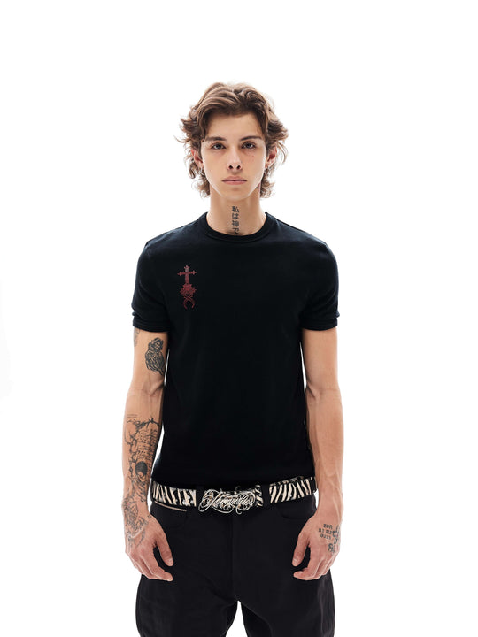 KARMANISTIC Cross Letter Print Slim Fit Short Sleeve Tee | Face 3 Face