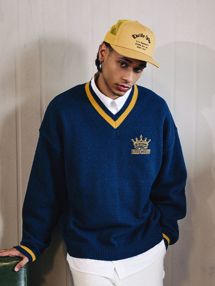 Remedy Embroidered V Neck Knit Sweater | Face 3 Face