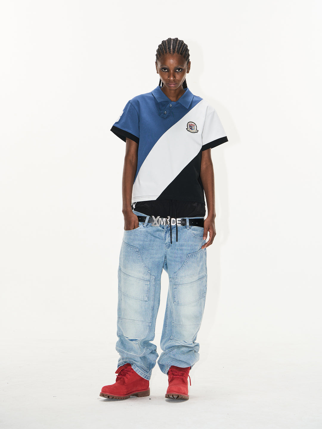 BLIND NO PLAN Three-Color Diagonal Patchwork Polo | Face 3 Face