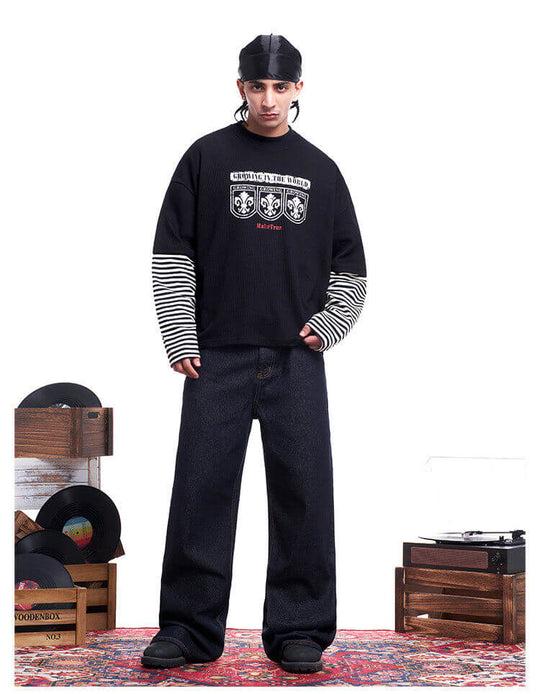 F3F Select Layered Stripe Long Sleeve Waffle Tee | Face 3 Face