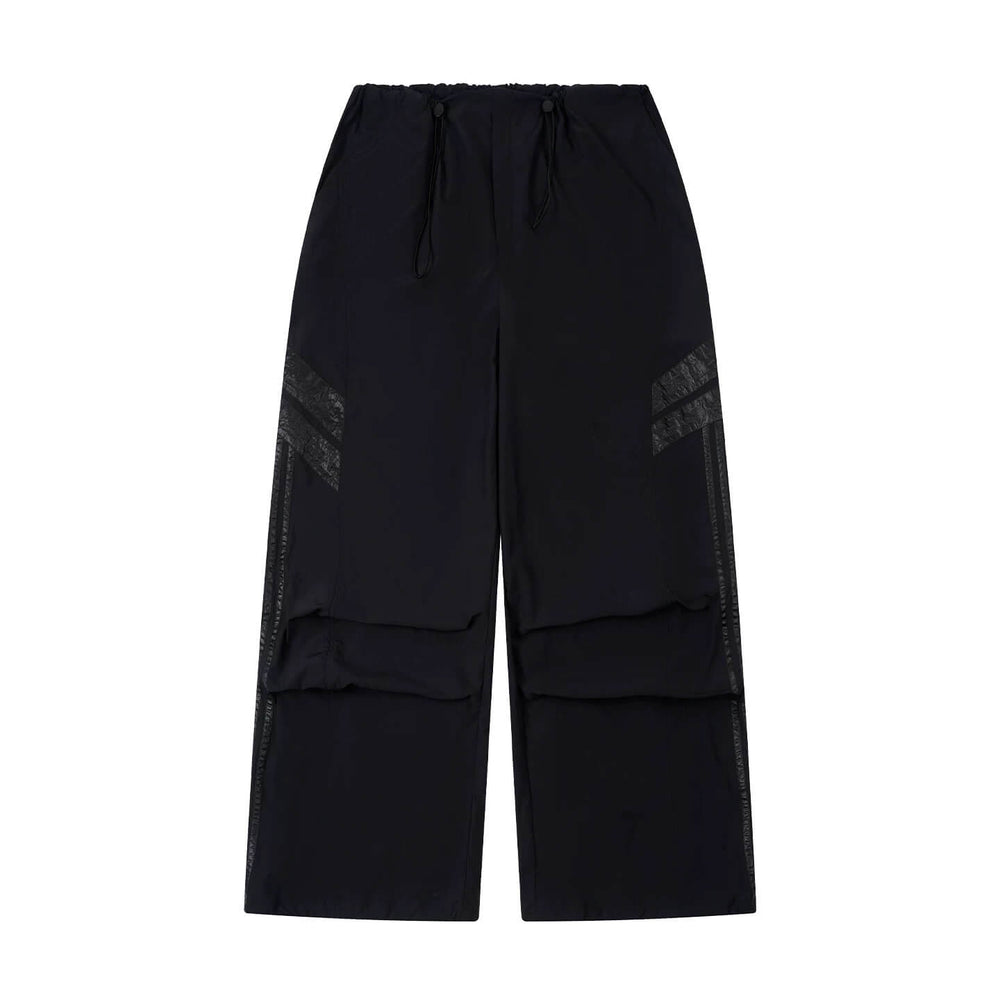1807 PU Leather Stripe Nylon Baggy Track Pants | Face 3 Face