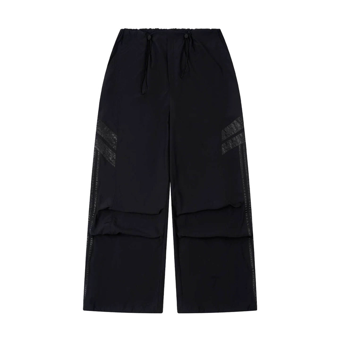 1807 PU Leather Stripe Nylon Baggy Track Pants | Face 3 Face