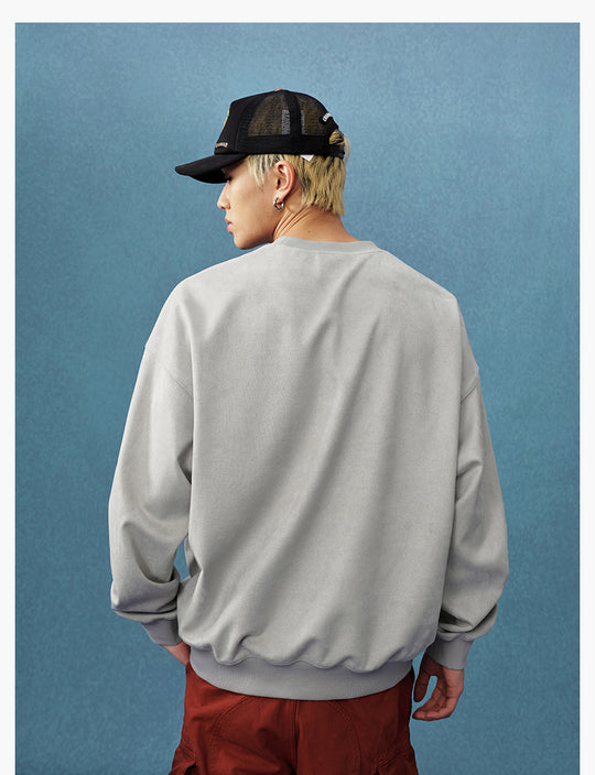 MEDM Logo Label Embroidered Suede Sweatshirt | Face 3 Face