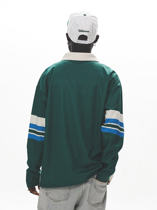 UNTILWERICH Color Blocking Striped Long Sleeve Polo Jersey | Face 3 Face