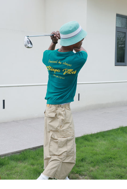 STEEPC Embroidered Boxy Knit Polo | Face 3 Face