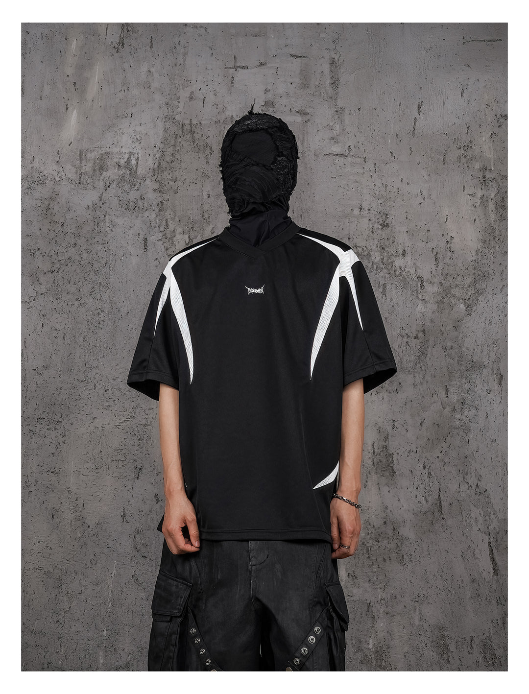 UNDERWATER Black and White Deconstructed Patchwork Embroidered Jersey Tee | Face 3 Face