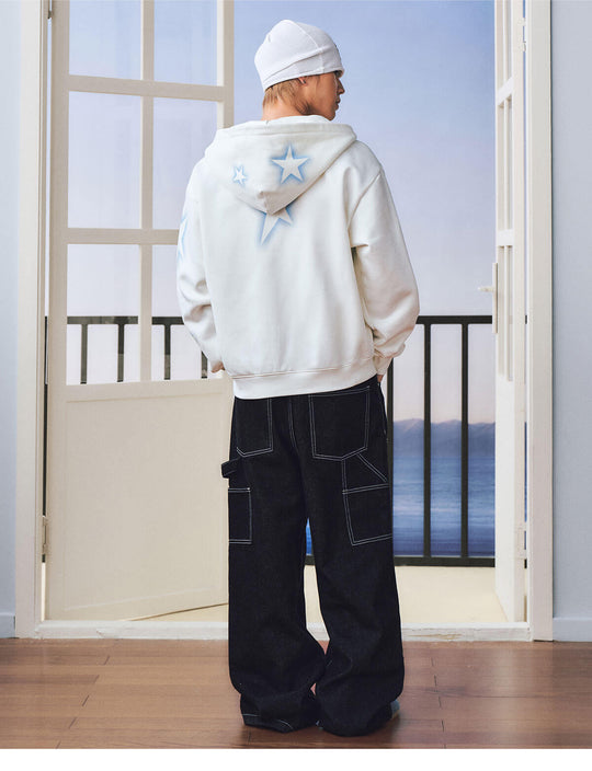 MEDM Spray Star Print Rhinestone Logo Zip Up Hoodie | Face 3 Face