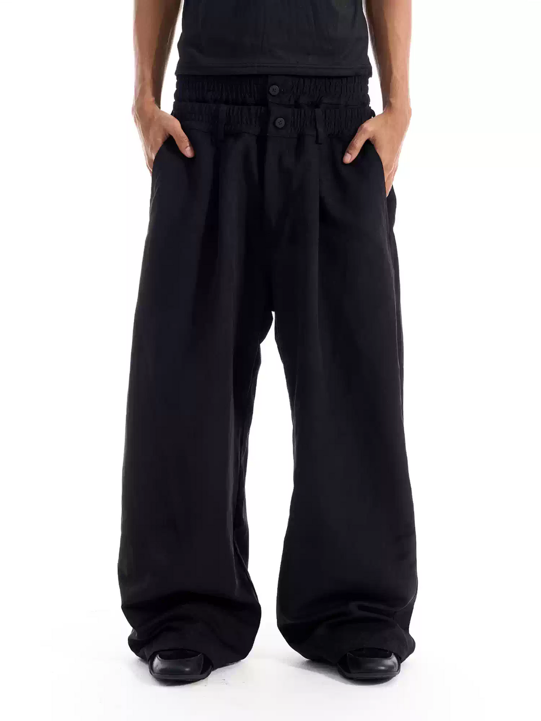 BLIND NO PLAN Layered Double Waist Tuck Baggy Pants | Face 3 Face
