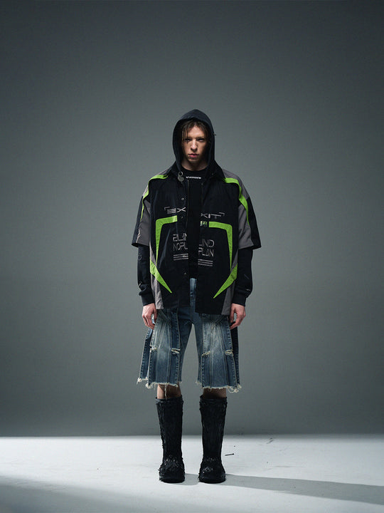 BLIND NO PLAN Colorblocked Racing Heavy Embroidery Short Sleeve Shirt | Face 3 Face