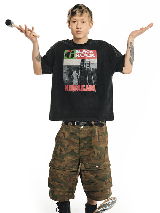 NOVACAM Camouflage & Black Baggy Work Cargo Shorts | Face 3 Face