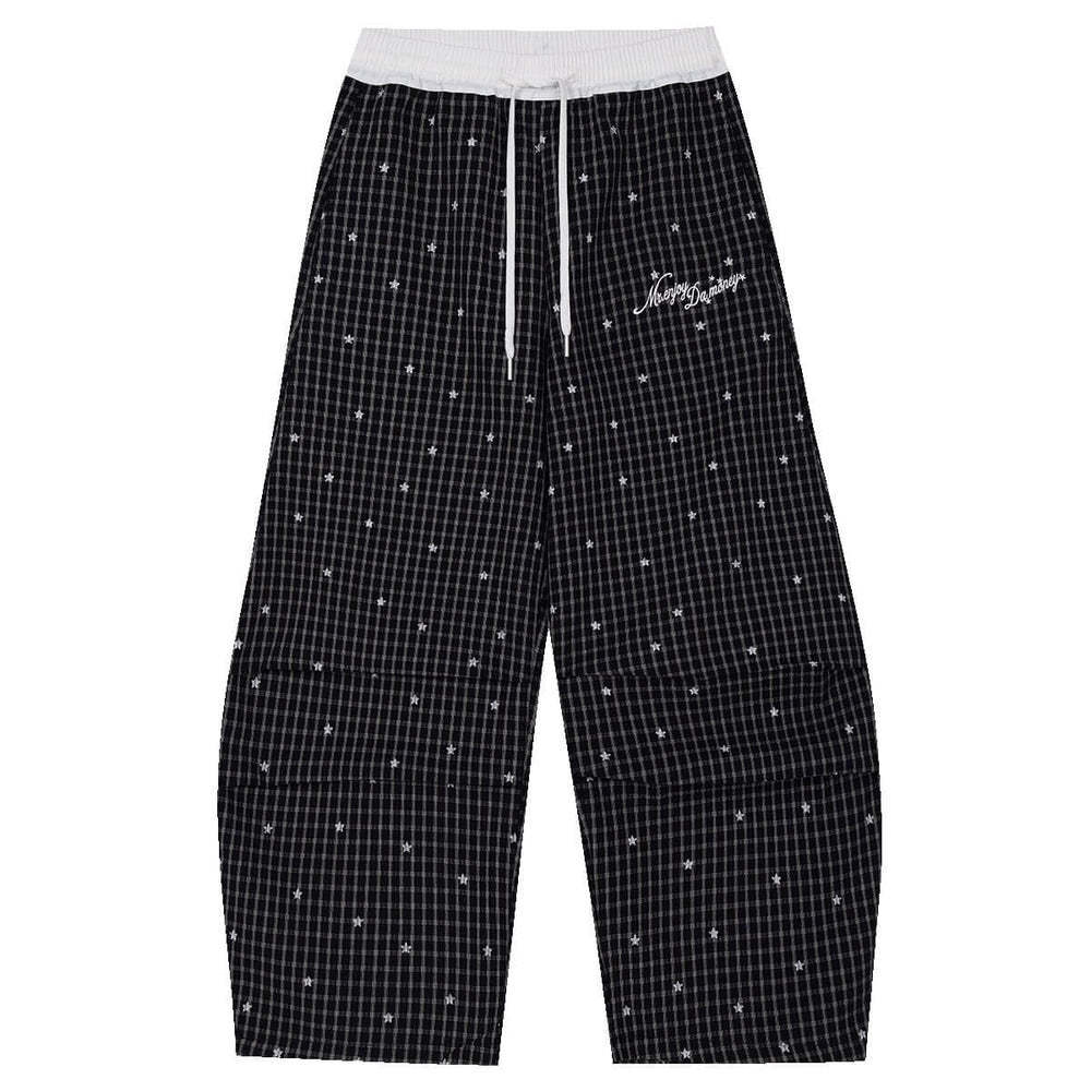 MEDM Star Print Checkered Double Layer Pants | Face 3 Face