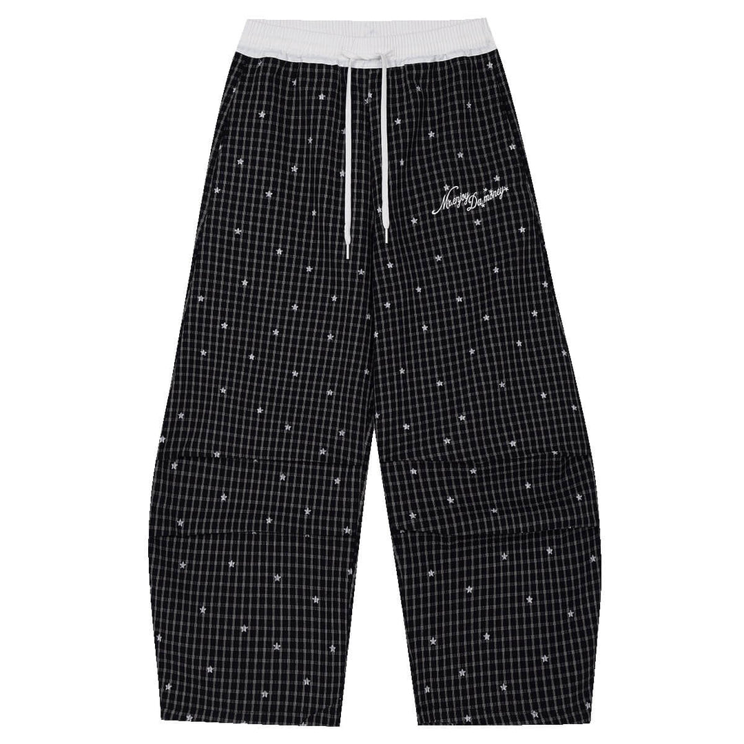 MEDM Star Print Checkered Double Layer Pants | Face 3 Face