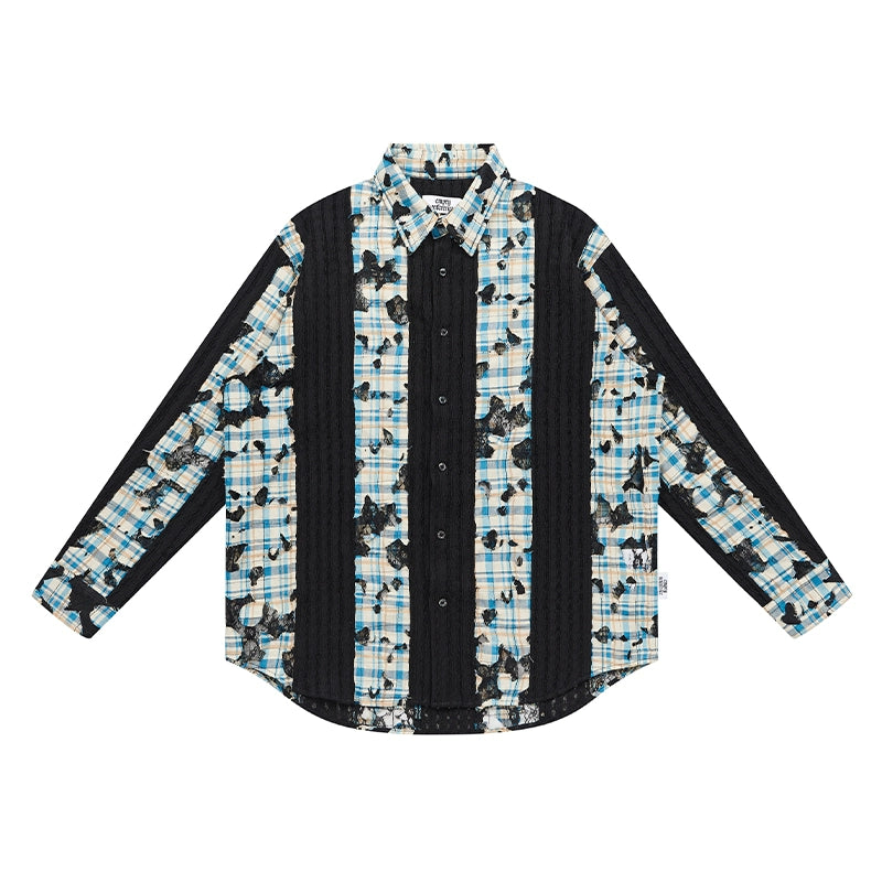 EMPTY REFERENCE Plaid Lace Patchwork Long Sleeve Shirt | Face 3 Face