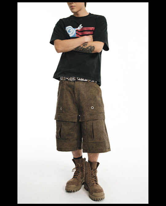 NOVACAM Baggy Washed Brown Utility Shorts | Face 3 Face