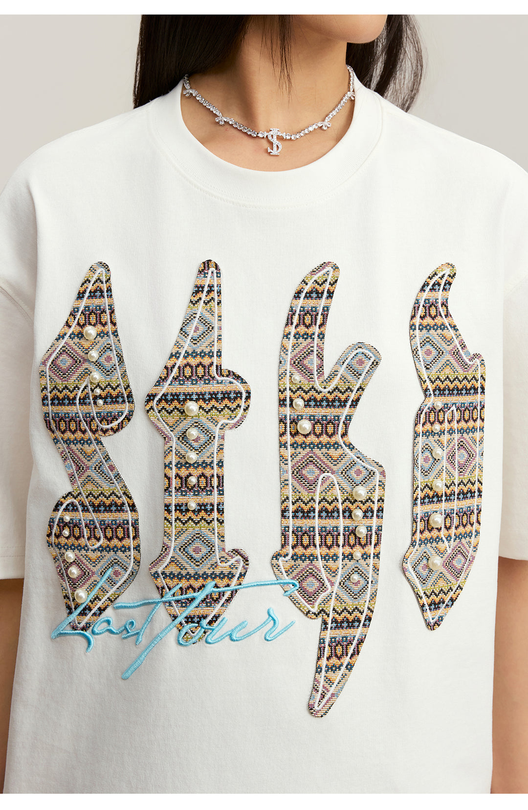 Small Town Kid Ethnic STKD Patch Pearl Embellished Tee | Face 3 Face