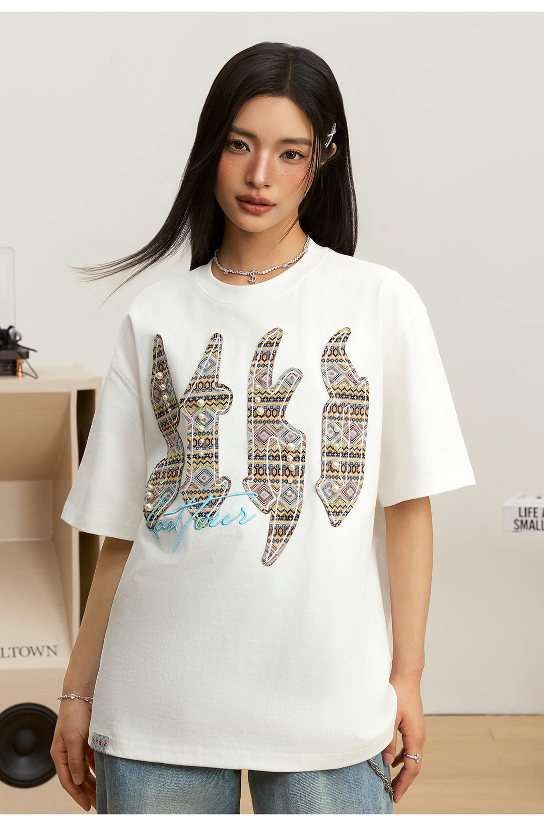 Small Town Kid Ethnic STKD Patch Pearl Embellished Tee | Face 3 Face