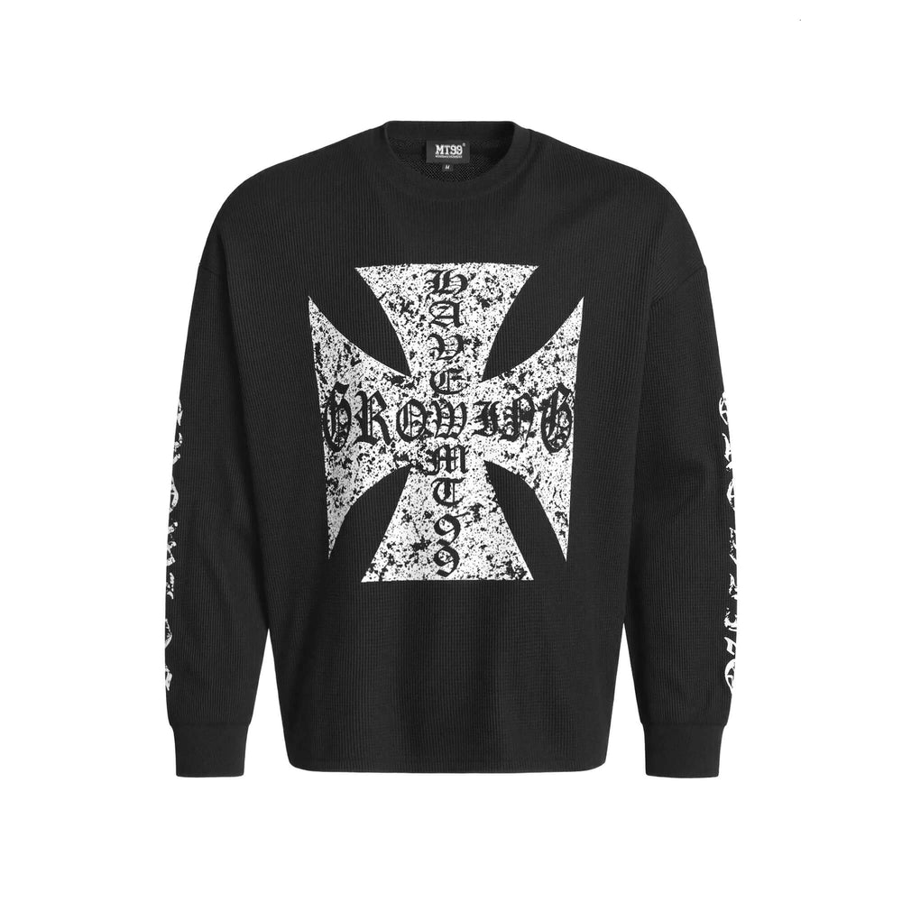 F3F Select Vintage Cross Print Waffle Long Sleeve Tee | Face 3 Face