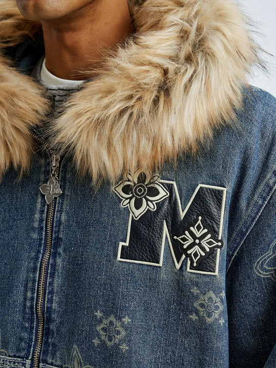 MEDM Ethnic Paisley Denim Hooded Jacket | Face 3 Face