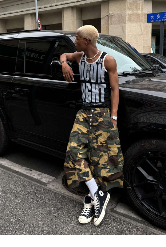 STEEPC Button Fly Camo Baggy Cargo Shorts | Face 3 Face