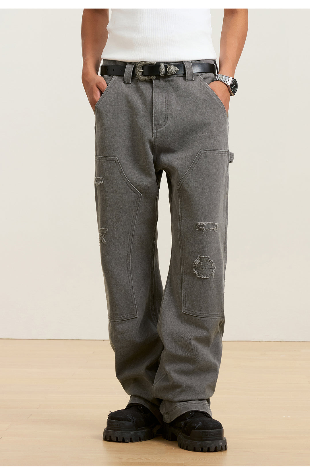 Small Town Kid Destroyed Washed Double Knee Pants | Face 3 Face