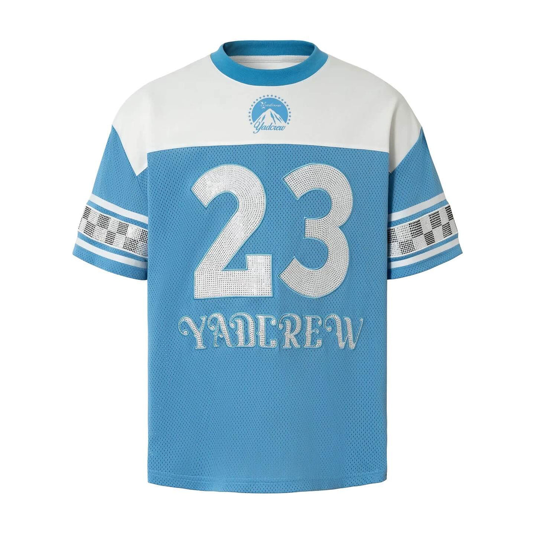 YADcrew Rhinestone Digital Checkered Numbering Mesh Tee | Face 3 Face