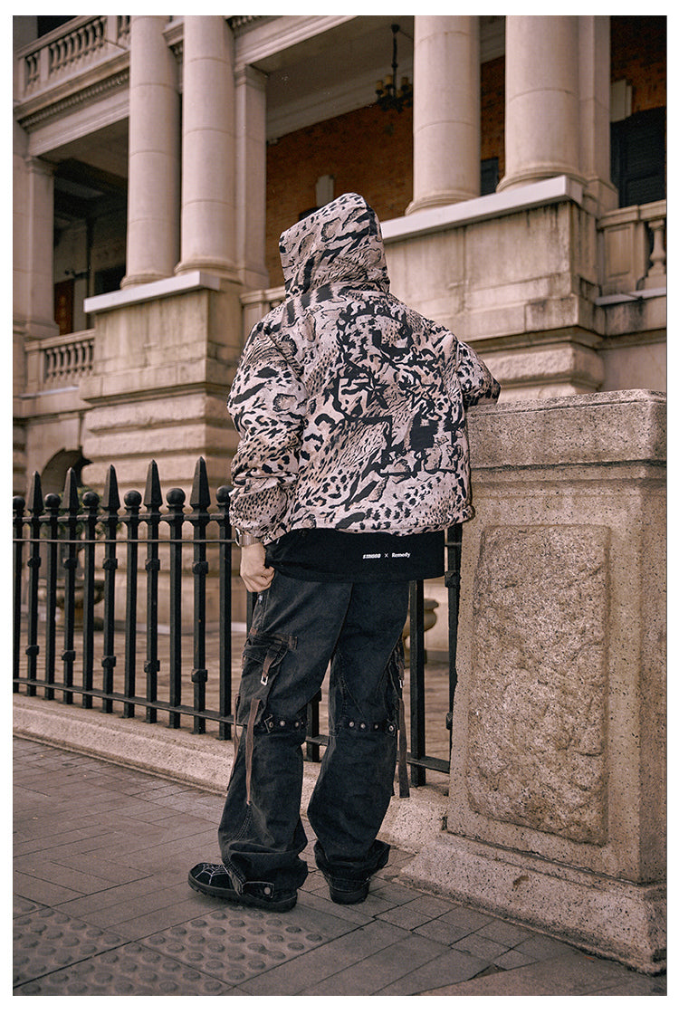 Remedy x STA STARMD SR Logo Leopard Print Hooded Mountain Jacket | Face 3 Face