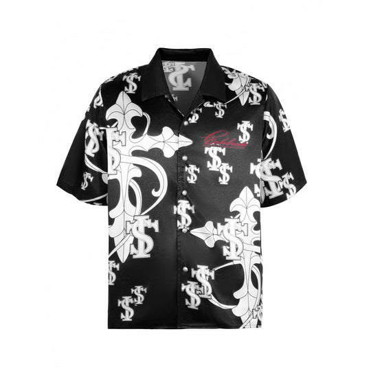 Small Town Kid Monogram Cross Logo Satin Cuban Shirt Set | Face 3 Face