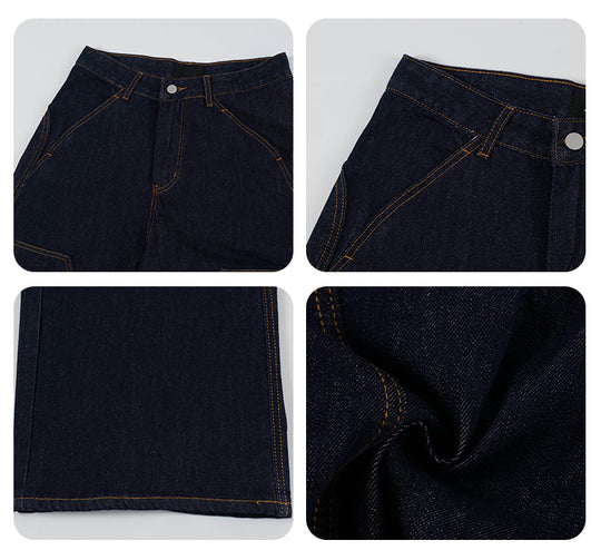 F3F Select Stitch Lines Dark Blue Double Knee Jeans | Face 3 Face