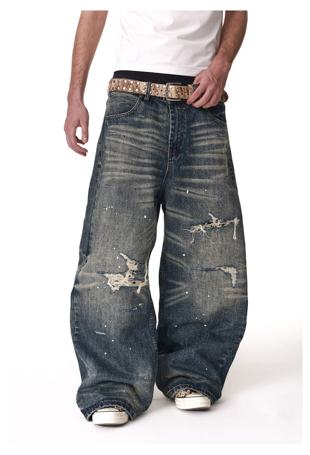 ANTIDOTE Distressed Leopard Patchwork Washed Jeans | Face 3 Face
