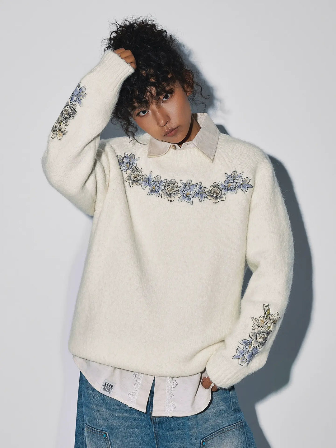 MEDM Floral Embroidered Mohair Knit Sweater | Face 3 Face