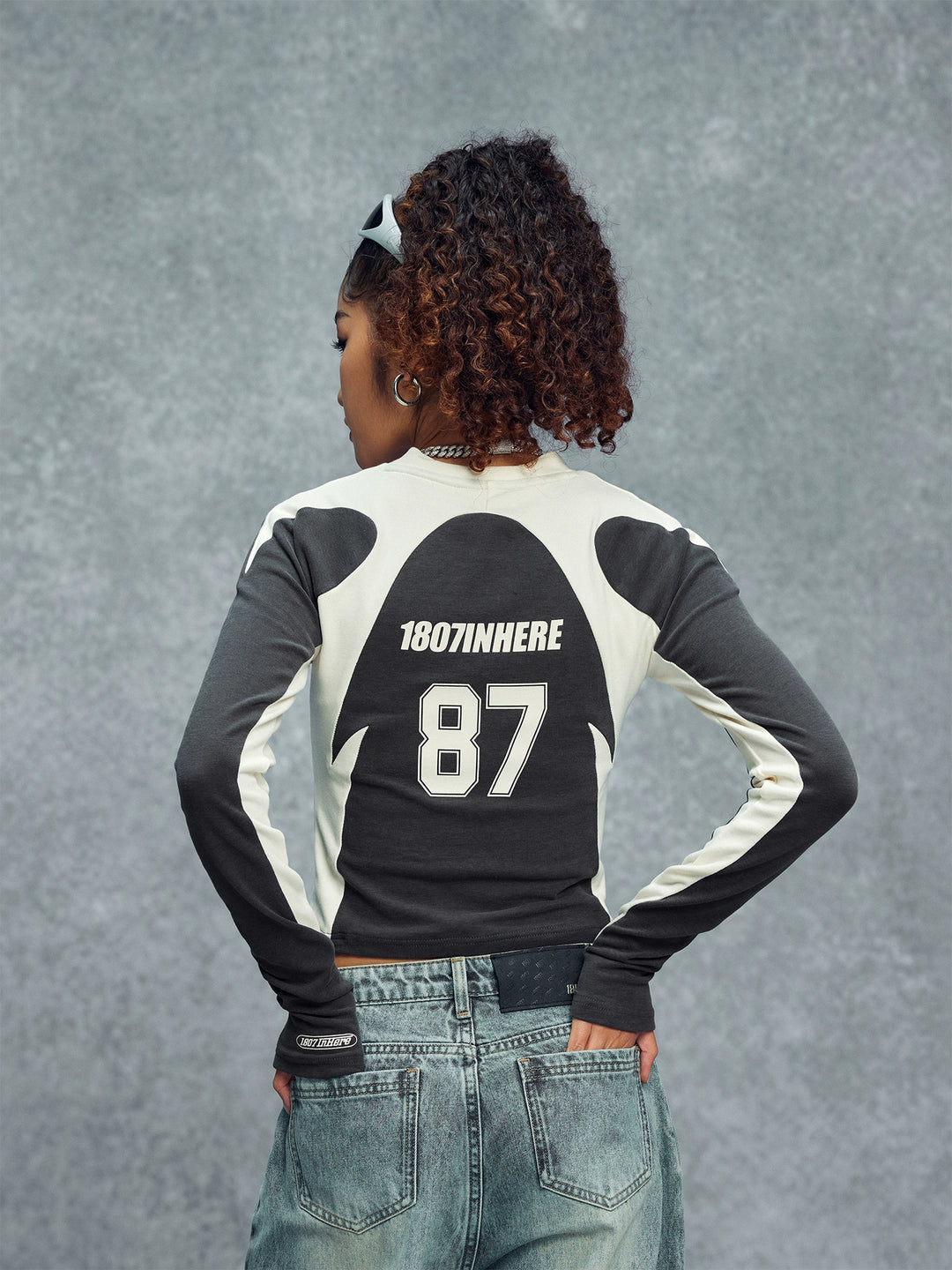 1807 Colorblock Cropped Slim Football Long Sleeve Tee | Face 3 Face