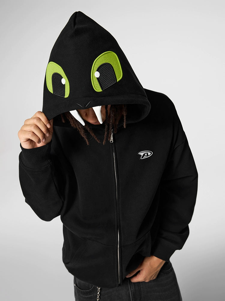 Achock Little Devil Embroidered Plush Zip Up Hoodie | Face 3 Face