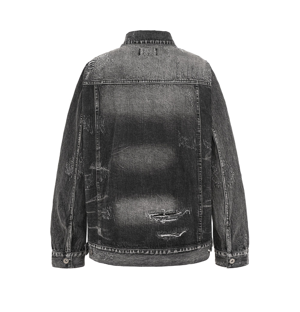UNDERWATER Sand Wash Cut Destroyed Denim Jacket
