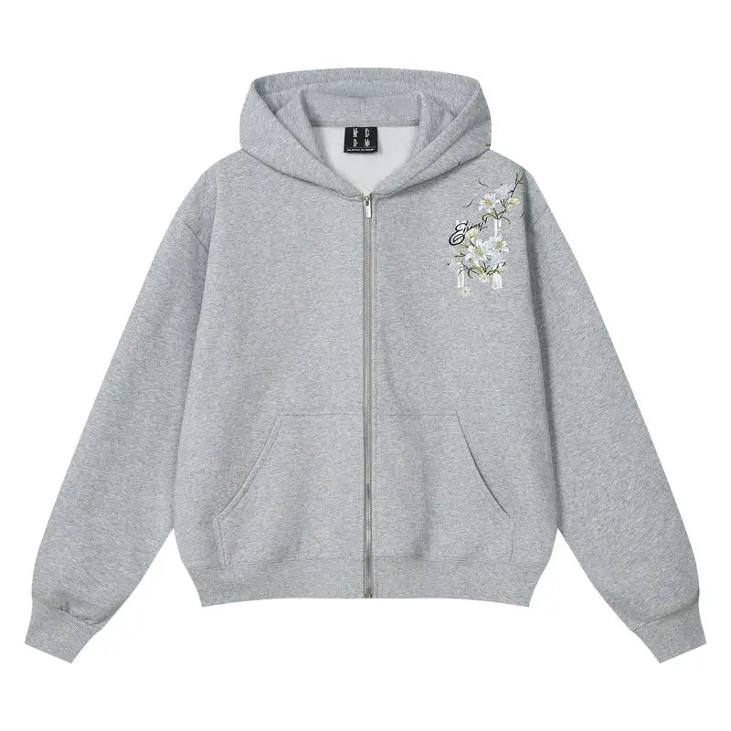 MEDM Rose Embroidered Zip Up Hoodie | Face 3 Face